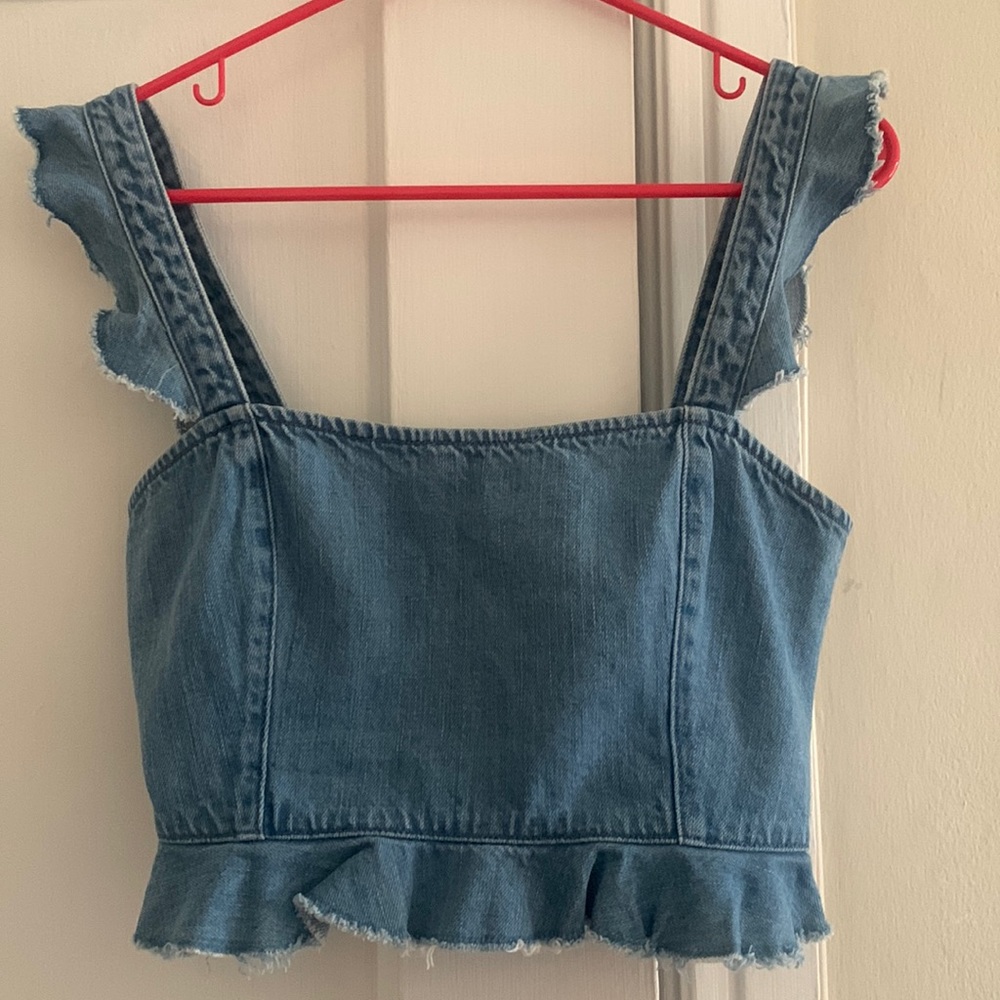 Show Me Your MuMu Isla ruffled denim crop top